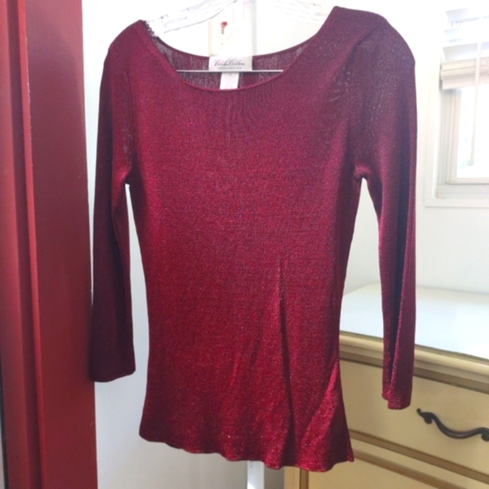 Brooks Brother Womens Top 3/4 long sleeves. Sparkle Burgundy Size XS stretchy